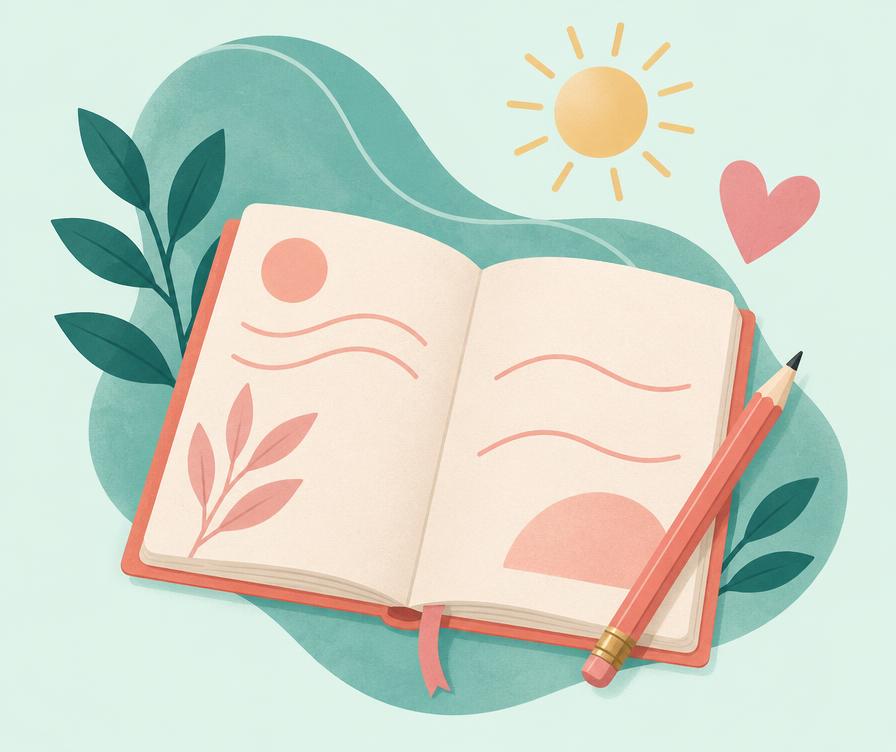 Illustrated journal, pencil and heart